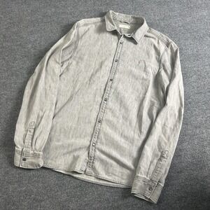 AllSaints Shirt Mens Large Gray Long Sleeve Button Front Casual Cotton Top